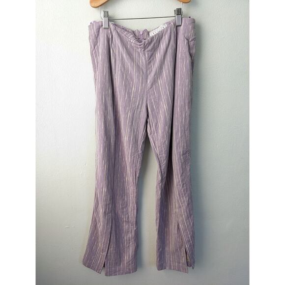 Bogdar Womens Size Large Flared Pants Purple White Striped Cotton Pull On - Picture 5 of 13